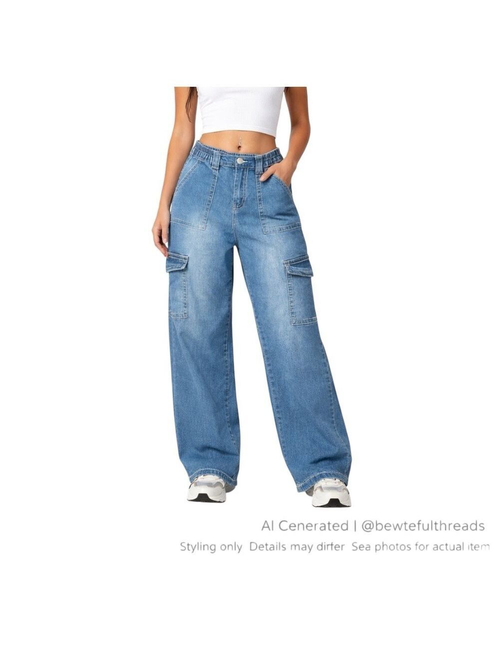 Almost Famous Size S 6 Baggy Cargo Wide Leg Jeans Blue Contrast Stitch Y2K